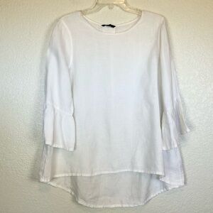 JOHN MARK White Linen Top Blouse Bell Sleeves size Small